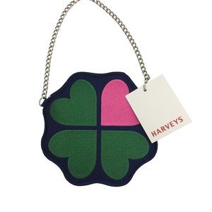 HARVEY'S Lucky Hearts Zip Coin Purse with Chain Navy Green Pink